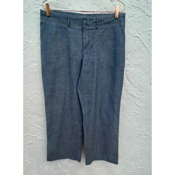 Banana Republic Womens Flat Front Trouser Wide Leg Pants Chambray Blue Sz 8 - Picture 1 of 13